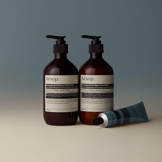 Aesop Reverence Hand Wash & Balm Set | Woody, Earthy Duo that Exfoliates & Hydrates Hands | 16.9 oz / 500mL (Set of 2)