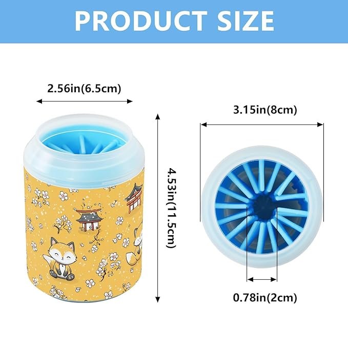 Dog Paw Cleaner Cups for Dogs Pet Foot Washer Paw Scrubber for Medium Small Large Dogs Cats Cleaning Cup Yellow Foxes Cherry Blossoms
