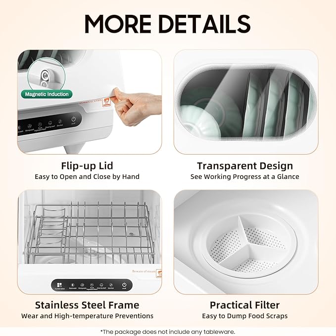 Portable Countertop Dishwasher, 5 Wash Programs, 1200W Mini Countertop Dishwasher with Tank Leak Proof Drying, Portable Compact Dishwasher for Apartment/Kitchen/RV/Camping