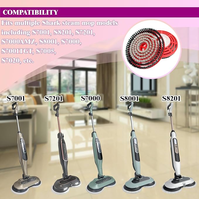Steam Cleaner Mop Replacement Brush Heads for Shark steam and Scrub mop S7000 S7201 S7005 S7020 S7001C S7000AMZ S8001, Upgraded Scrubbing & Polishing Pads for Deep Cleaning Hard Floors, Red & Black