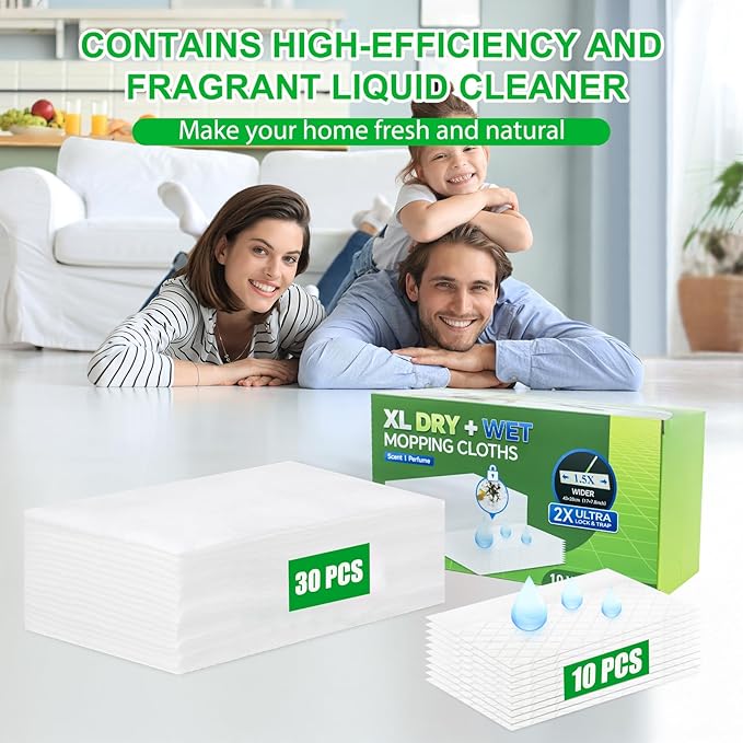 40 Count XL Dry + Wet Mopping Cloths Kit for Swiffer Sweep XL Mop, Disposable X-Large Mop Pads Refills Kit Includes 30 Dry Sweeping Cloths & 10 Wet Mopping Pads for Multi-Surface Floor Cleaning