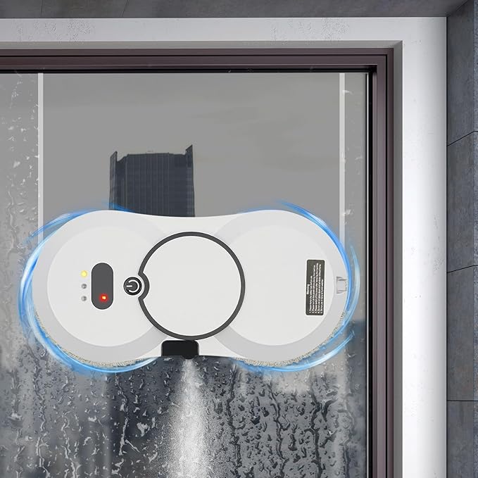 Window Cleaning Robot, Automatic Water Spray Window Washer Robot 2800Pa Strong Suction Smart Window Cleaner, Remote Control Window Washer Robot for Windows, Tiles, Glass Door (White)