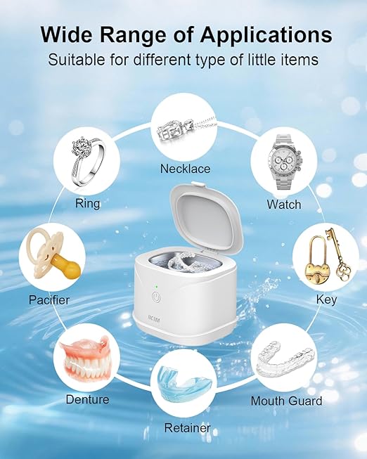 BCOM Retainer Cleaner,Jewelry Cleaner Ultrasonic Machine 46kHz, Jewelry&Retainer Cleaner 2-in-1 Professional Portable Dental Jewelry Pod Deep Clean forJewelry,Retainer,Mouth Guard, Ring New Year Gift