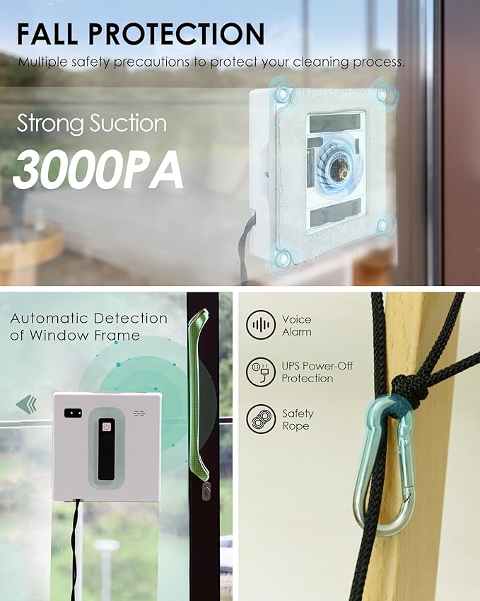 Yoolax Window Cleaning Robot, Automatic Window Cleaner Robot with Dual Water Spray, 3000Pa Suction Power, Robotic Window Cleaner with App & Remote Control, White