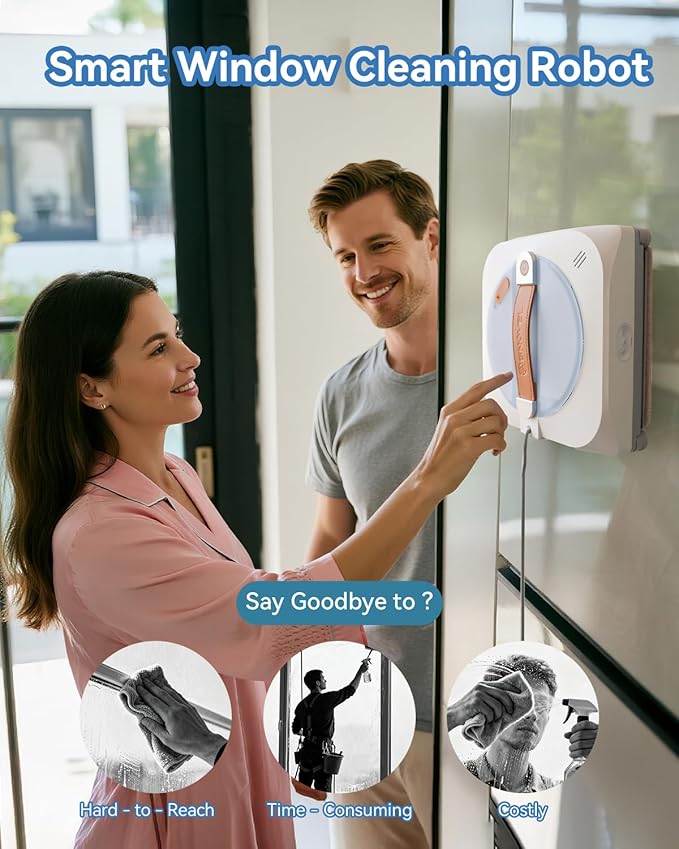 Window Cleaning Robot with 8000Pa, 2025 Upgraded Window Cleaner Robot with Intelligent Path Planning, 15-Stage Anti-Fall, App/Remote Control for Glass, Edge Detection System, Tile & Windows