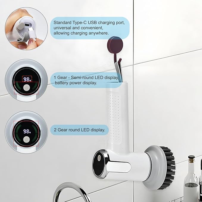 Electric Spin Scrubber Cordless Cleaning Brush with Replaceable Brush Heads, Rechargeable Power Scrubber for Bathroom Shower Floor Window Tub Sink