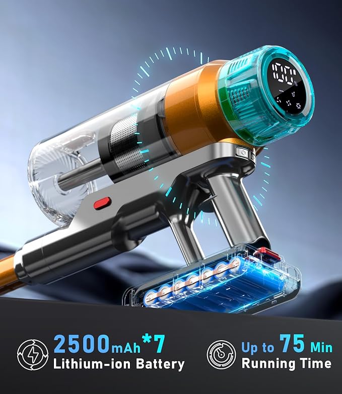 Cordless Vacuum Cleaner for Home 600W 60Kpa Upgraded Powerful Stick Vacuum Up to 75Mins, Anti-Tangle & Wall Mount Charging, 8 in 1 Lightweight Vacuum Cleaners for Home/Pet Hair/Carpets/Floors