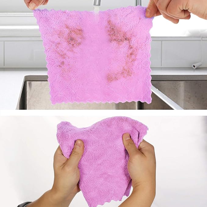 kimteny Cleaning Cloths Kitchen Towels Microfiber Washcloths Lint Free Dish Cloth Reusable Dishtowels Household Super Absorbent Fast Drying, 10"x10", Pack of 5 (Purple-Grey)