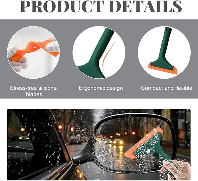 Small Silicone Window Squeegee, Car Windshield Silicone Squeegee, Auto Windshield Water Blade Scraper with 5.9 Inch Blade and Non-Slip Handle for Window, Mirror, Glass Door (Dark Green)