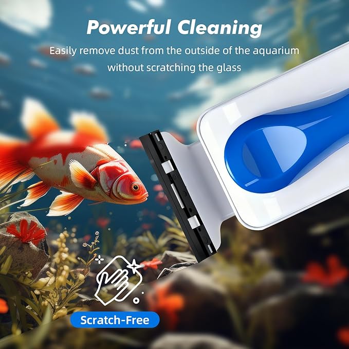 Rise Torrent Aquarium Magnetic Glass Cleaner, Fish Tank Algae Scraper Brush Cleaning Tool for 1/4"-1/2" Thickness Glass, Floating Scrubber Brush Cleaner for Acrylic, 1 Detachable Scraper, Large