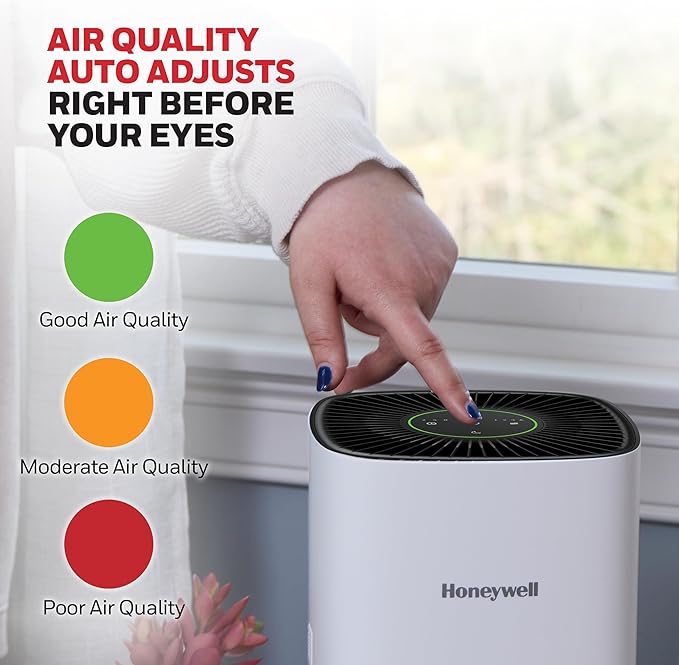 Honeywell AllergenPlus HEPA Air Purifier for Home, 530 Ft² Rooms in 1 hour, 3-in-1 Filter, Compact Design, Auto Mode, Reduces Allergens, Dust, Pollen, Smoke, Pet Dander, Odors, White, HPA125W