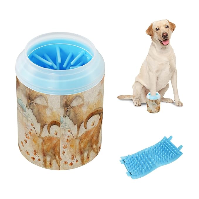 Dog Paw Cleaner Cups for Dogs Pet Foot Washer Paw Scrubber for Medium Small Large Dogs Cats Cleaning Cup Brown Goats Islamic Autumn Leaves