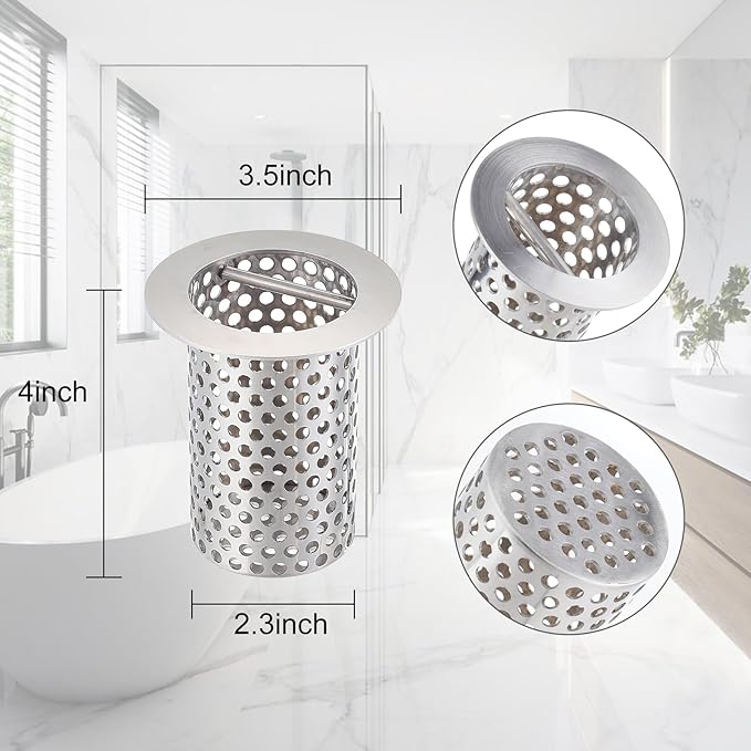 3" Commercial Floor Drain Strainer, 4'' High, Thick Perforated 316 Stainless Steel and Finely Polished Drain Basket for Restaurant/Factory/Kitchen