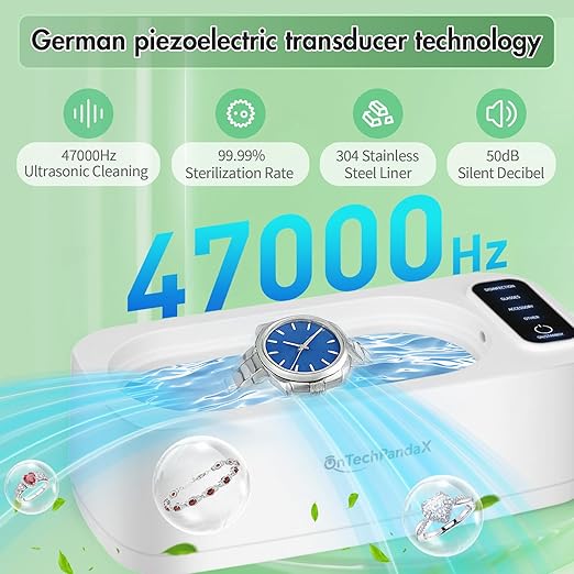 Ultrasonic Jewelry Cleaner, 47KHz Ultrasonic Jewelry, Glasses, Rings, Watch Bands Cleaner, 4 Modes, (350ML), 304 Stainless Steel Water Tank