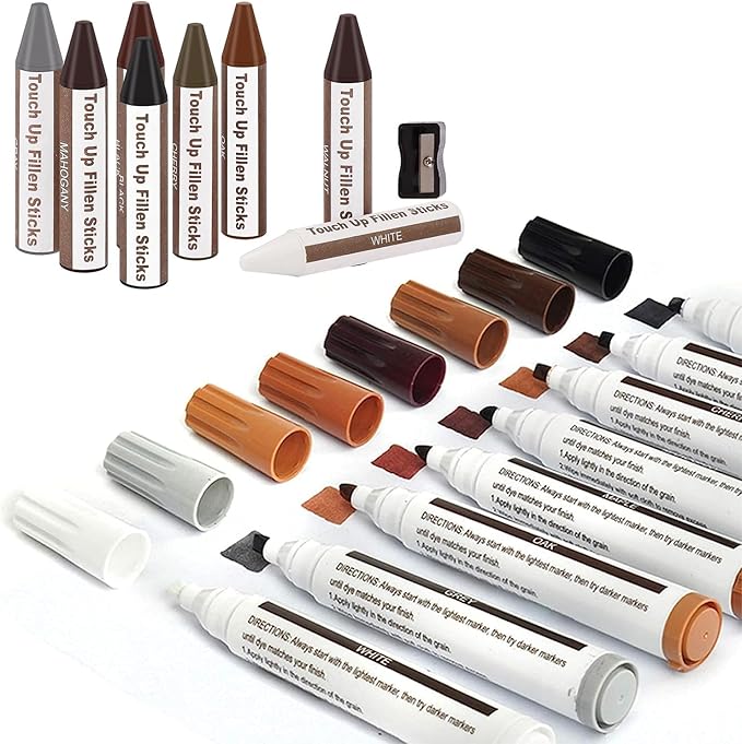 SEISSO Wood Furniture Repair Kit - Set of 42 Hardwood Laminate Vinyl Floor Repair Kit Wood Fillers, Markers and Wax Sticks - Used for Cover Ups Scratches, Stains, Holes for Table, Door, Cabinet