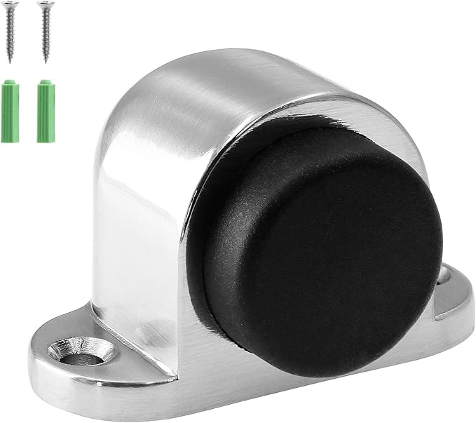 1.3 Inch / 33mm Heavy Duty Floor Door Stopper, Floor Mount Door Stop with Silent Rubber Bumper, Stainless Steel Brushed Finish - Pack of 1