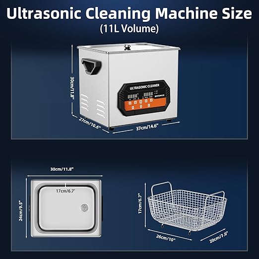 Ultrasonic Cleaner 11L 240W Digital Ultrasonic Cleaning Machine with Upgraded Degassing & Gentle Mode, 40kHz, with Heater & Timer for Tools, Jewelry, Watches, Glasses, Dentures, Small Parts
