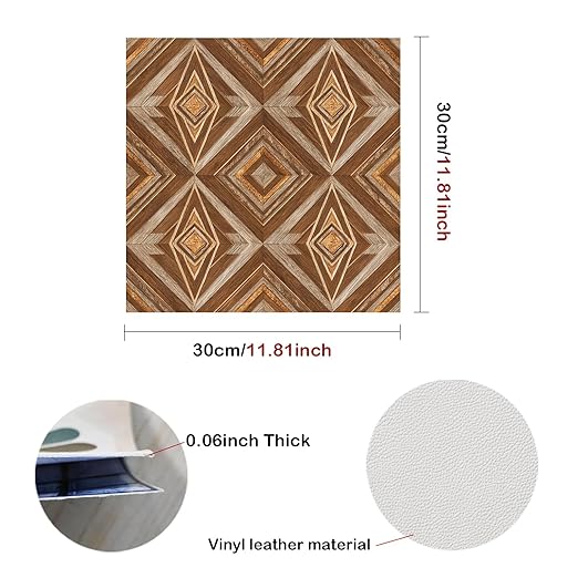 Nuxovilar Peel and Stick Vinyl Flooring, 12x12 Inch Geometric Wood Parquet Pattern, Self-Adhesive Flooring (10 Pcs)