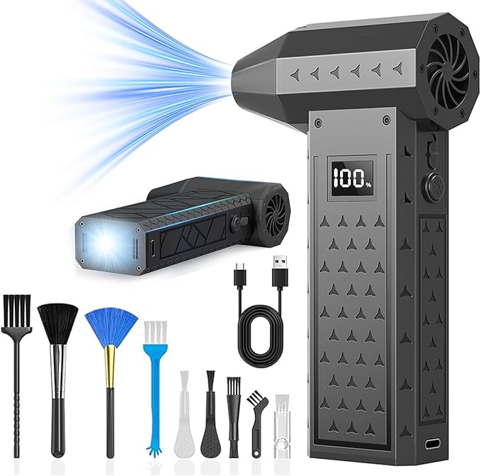 Compressed Air Duster, 180000RPM Mini Electric Dust Blower, Rechargeable Air Blower with 2 LED Lights, 4-Gear Adjustable Compressed Air Cleaner for PC, Cool Gadgets for Men