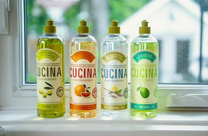 Cucina Fruits & Passion Concentrated Dish Soap, Sanguinelli Orange & Fennel, Gentle Liquid Dishwashing Detergent with Olive Oil, Vegan Formula in Refillable 16.9 fl oz Recyclable Bottle