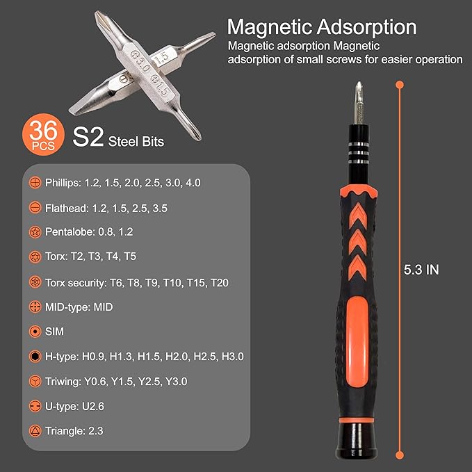 45PCS Precision Screwdriver Set With Case, Flathead Phillips Pentalobe Torx Star Small Repair Tool Kit for PC, Laptop, Tablet, Phone, PS5, XBox, Switch, Glasses, Ring Doorbell