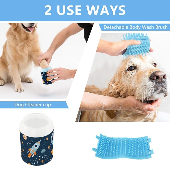 Dog Paw Cleaner Cups for Dogs Pet Foot Washer Paw Scrubber for Medium Small Dogs Cats Cleaning Cup Navy Blue Space Cute Corgi Dogs