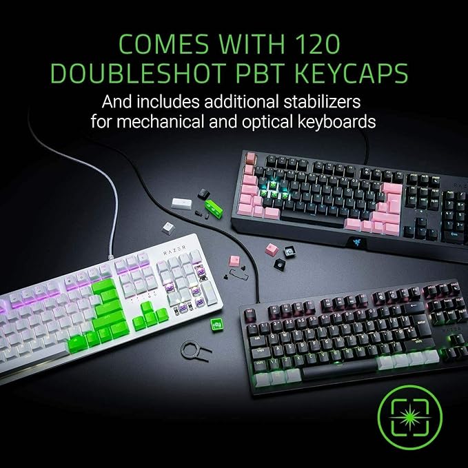Razer PBT Keycap + Coiled Cable Upgrade Set: Durable Doubleshot PBT - Universal Compatibility - Keycap Removal Tool & Stabilizers - Tactically Coiled & Designed - Braided Fiber Cable - Quartz Pink