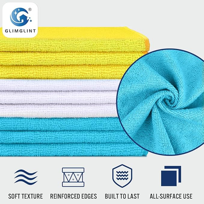 GLIMGLINT Microfiber Cleaning Cloth,150PK Reusable Cleaning Rags,Highly Absorbent Shop Rags Bulk,All-Purpose Car Cleaning Towels for TV Screen,Kitchen,Restaurant,Garage,14"X12", Multicolor
