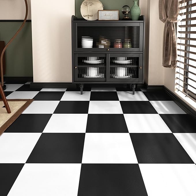 White Peel and Stick Floor Tile Vinly Flooring Tiles Bathroom Stick on Floor Tiles for Kitchen Bedroom Self Adhesive Removable Flooring Stickers 12''x12'' Waterproof & Durable Thick Tile Sheets 5PCS