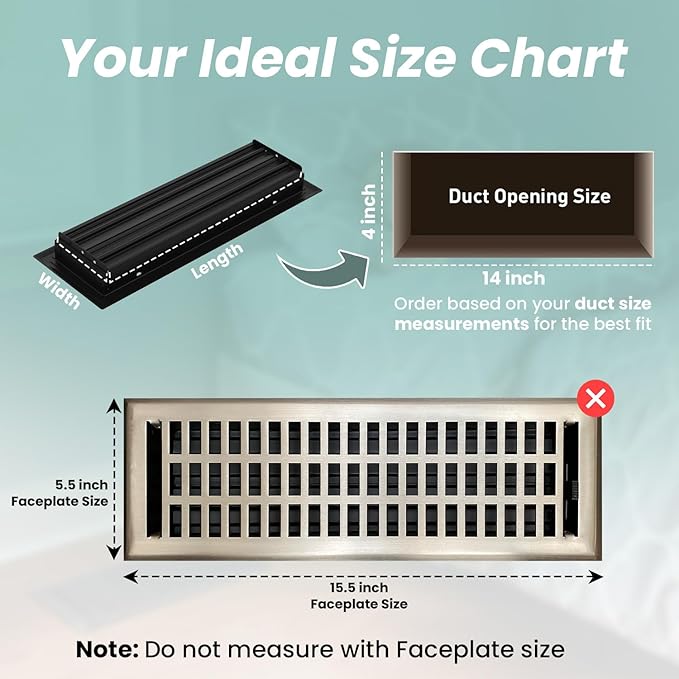 Empire Register Co, Vent Cover - 4x14 inch, Modern Contemporary Design, Brushed Nickel Finish, Heavy Duty Floor Vent Covers, Metal Damper Attached Vent Covers for Home Floor only
