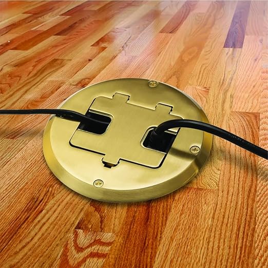 RACO Floor Box Kit 6239ACBP Brass 15A/125V Duplex Receptacle Outlet with USB Ports, Single Gang Electrical Box for Wood Sub-Floor with 3.1A/5V Type A and C USB Outlet Receptacles for Home Improvement