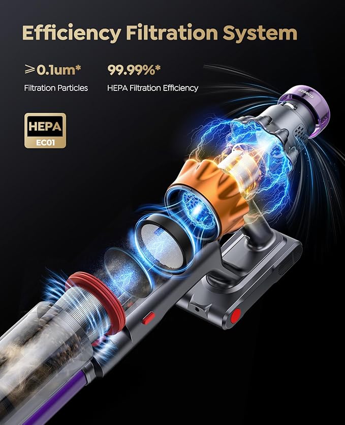 Cordless Vacuum Cleaner, 600W/50KPA/65Mins Vacuum Cleaners for Home, Self-Standing Stick Vacuum with Wall Mount Charging and Auto Mode, Handheld Vacuum for Pet Hair/Carpet/Floor