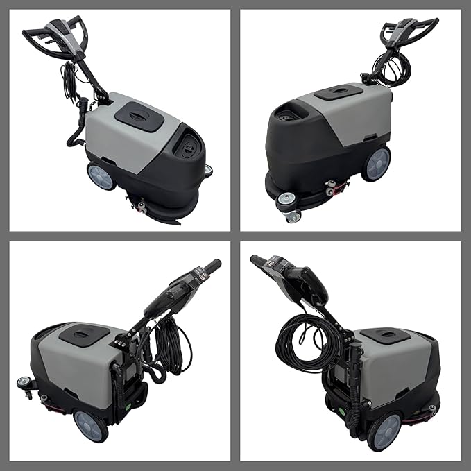 TECHTONGDA Commercial Auto Floor Scrubber Machine Walk Behind Floor Cleaning & Drying Machine with 17" Brush & 13.2 Gallons of Dual Tanks for Brushing, Polishing, Drying in Mall, Hotel, Airport 110V