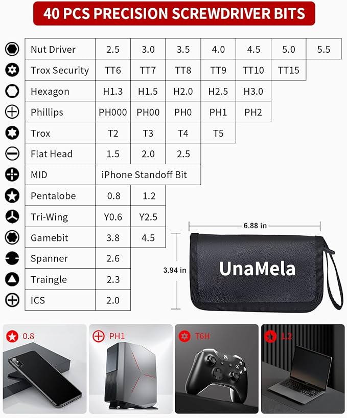 UnaMela Electronics Small Screwdriver Set: 57 PCS Mini Precision Repair Tool Kit with Magnetic Bits for Computer PC Laptop Phone Switch PS4 Xbox Tablet DIY Home