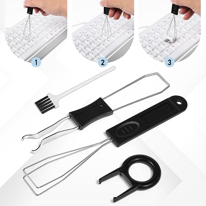 Bremorou Key Puller Set 4 Pcs Keyboard Cleaning Tools Kit Include Keycap Puller Switch Pullers IC Extractor Mini Cleaning Brush for Computer Motherboard Camera Small Space for Mechanical Keyboards