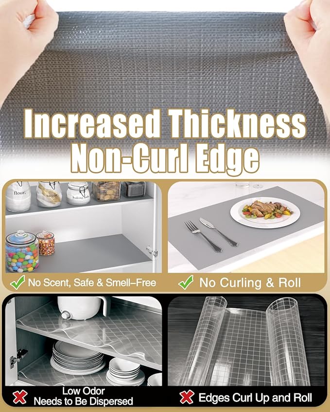 Shelf Liners for Kitchen Cabinets Non-Adhesive, Non-Slip Thickened Shelf Paper Waterproof Washable for Drawer Dresser Pantry Shelve Bathroom Protector Liner