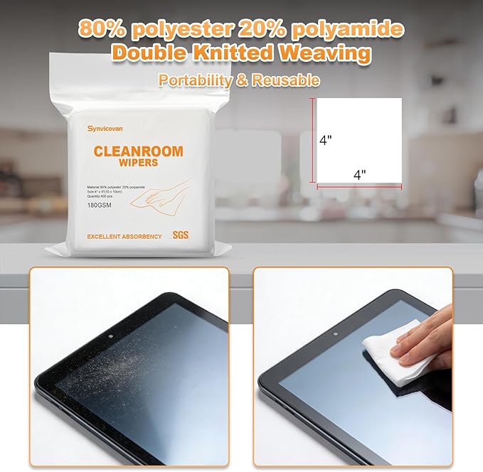 Microfiber Wipes 4"x4"(400 Pcs,Class 100, 180GSM) Superfine Lint Free Cloths Cleaning and Drying Cloths Reusable Ultra Absorbent for All Surface Types