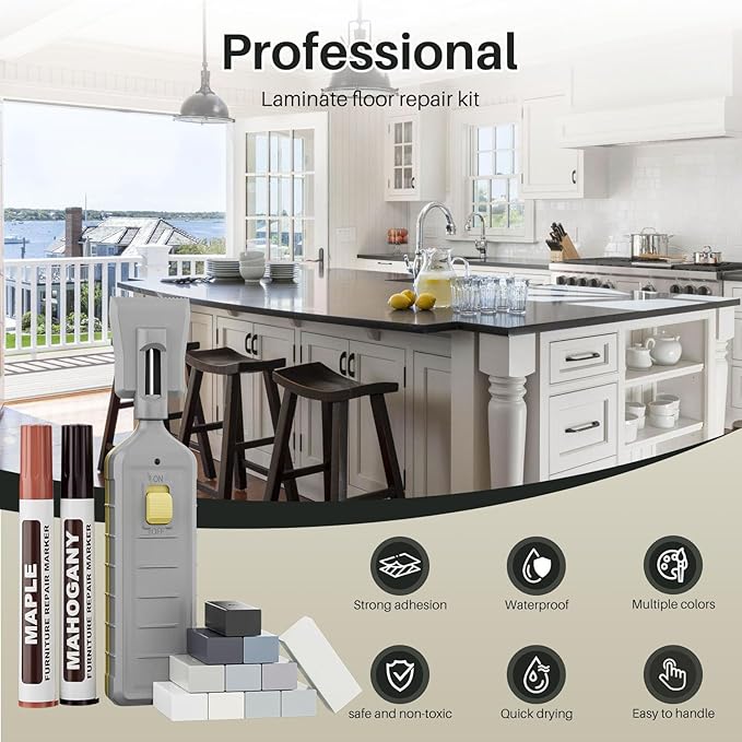 Vinyl Laminate Floor Repair kit with Heat Pen, Linoleum Hardwood Floor Scratch Repair - 11 Colors Floor Wax Wood Marker Restore Scratches, Cracks, Stains,Holes for Wooden Door, Floor, Cabinet, Table
