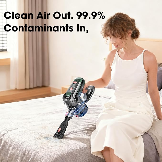 Cordless Vacuum Cleaner, Upgraded 15KPA 70 Minutes, Powerful Suction, Rechargeable, Lightweight, 180° Bendable Cane Vacuum Cleaner for Home/Pet Hair/Carpet/Floor