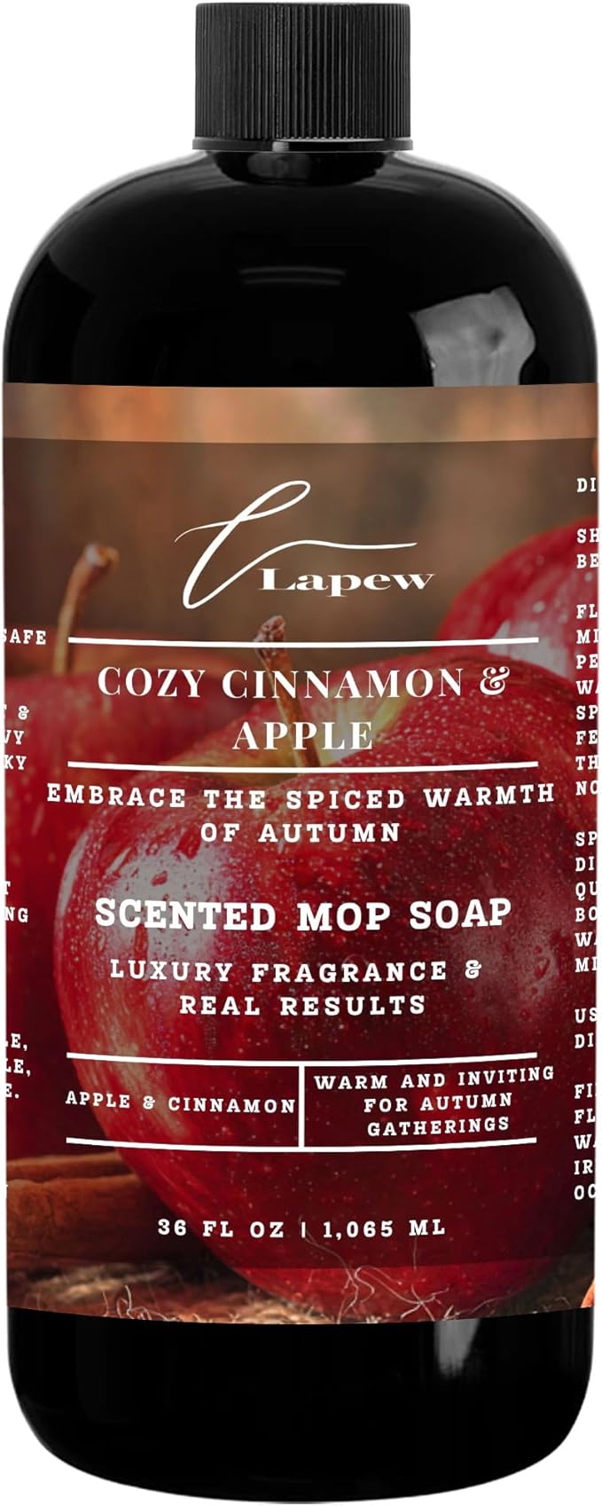 Luxury Floor Cleaner, Scented Mop Soap Concentrate | Hard Floor Cleaner for Tile, Vinyl, Laminate, LVP & Sealed Hardwood | Low-Foam, Streak-Free | 36 oz | Cozy Apple & Cinnamon