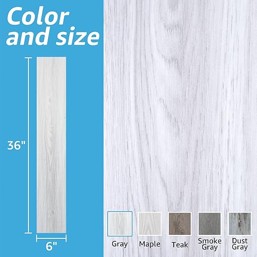 Art3d 60 Sq.ft Peel and Stick Floor Tiles, 40Pcs Luxury Vinyl Plank Flooring Wood Look, Adhesive and Waterproof Tile Sticker for Bedroom, Living Room, Kitchen, White/Grey