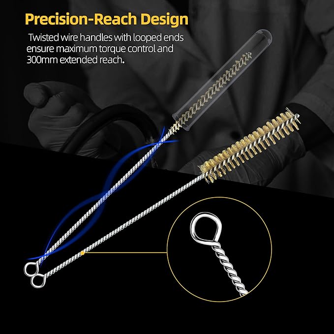7Pcs Wire Tube Brushes Set,Brass Bottle Brush ,12" Long Wire Bore Brushes for Deep Cleaning Pipes,Tubes,Narrow Spaces, Engine Parts, Home Brew(1/4"-1" Sizes)