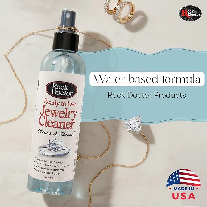 Rock Doctor Jewelry Cleaner Spray – Gentle Solution for Diamonds, Gold, Silver, Pearls, & Precious Stones – Restores Sparkle & Shine – 8 oz