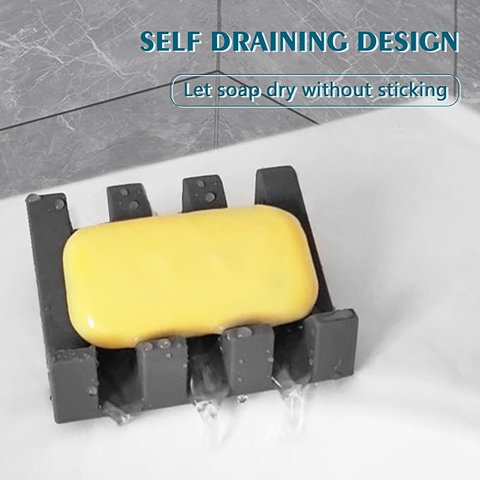Self Draining Soap Dish Holder,Silicone Soap Dish,for Bathroom,Kitchen, Sponges，Can Extend Soap Life，Keep Soap Bars Dry and Easy Cleaning (Grey,3-Pack)