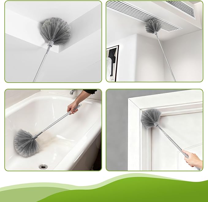 7-in-1 Telescopic Duster Kit with 100-Inch Pole, Microfiber & Cobweb Brush for Ceiling Fans, Blinds, High Cleaning