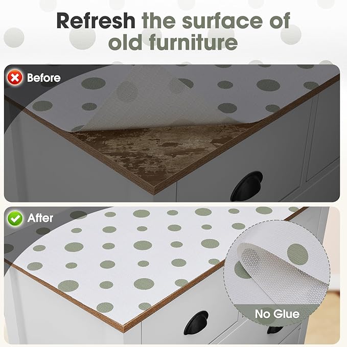 Drawer and Shelf Liner, Non-Slip Kitchen Cabinet Liners Non-Adhesive Thick Strong Grip Waterproof Washable Mats Protect Dresser Shelves Cupboard Bathroom Cabinets, Polka Dot, 18 in X 20 FT