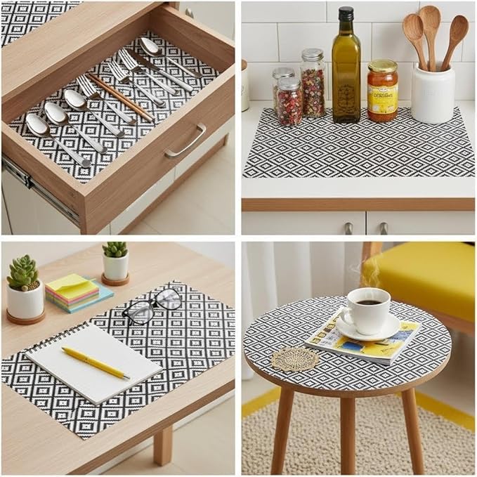 Coavas Extra Grip Thickened Shelf and Drawer Liner - Non-Adhesive Non-Slip Waterproof Mats for Kitchen Cabinets, Drawers, Shelves, Dresser & Cupboard, Easy Cut DIY (Black Rhombic, 12IN x 20FT)