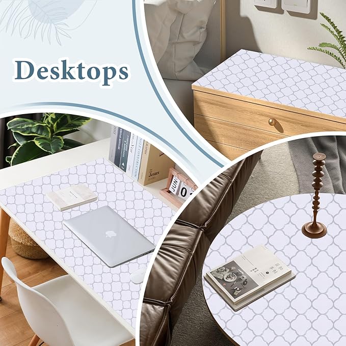 Shelf Drawer Liners for Kitchen Cabinets Non Adhesive Drawer Liner Thickened Refrigerator Liner Silver Quatrefoil Strong Non-Slip Paper for Tool Box with Knife and Tape Measure,23.6 x 236.2 Inches