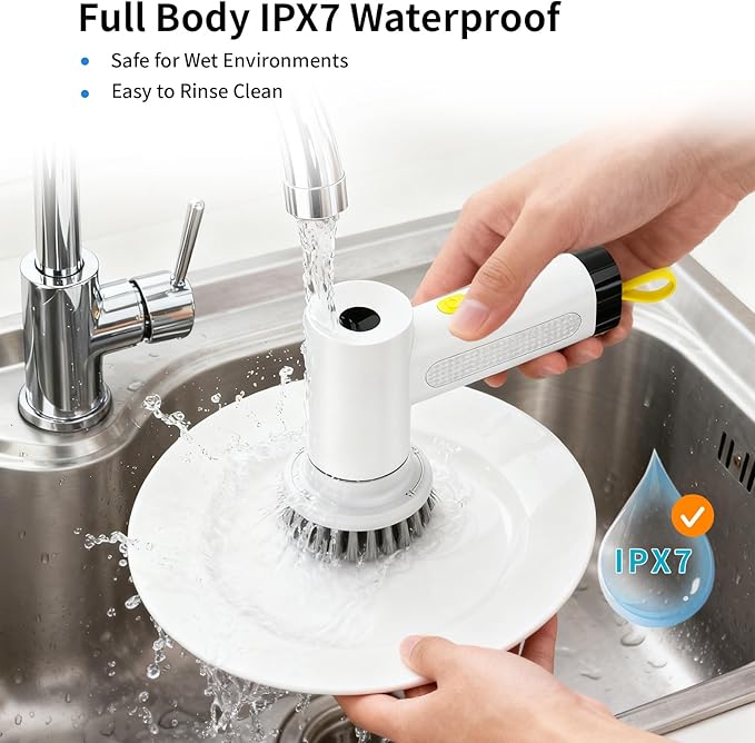 Electric Spin Scrubber, Cordless Cleaning Brush，IPX7 Waterproof Bathroom Scrubber with Adjustable Extension Handle & Battery Level Display for Bathroom Kitchen Car (ECB-S2)