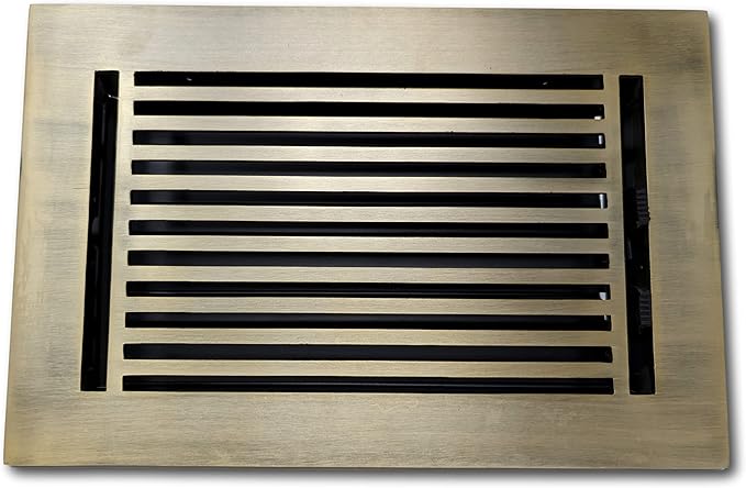 Madelyn Carter 6 x 10 Cast Aluminum Linear Vent Cover with Damper - Antique Brass (Overall: 7.25 x 11.5) | Floor Register - Wall Register